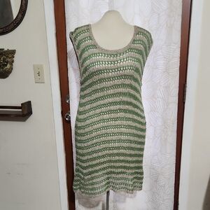 Handmade Crochet Knit Earthy Green Gray Boho Cottagecore Tunic Dress  Size M/L
